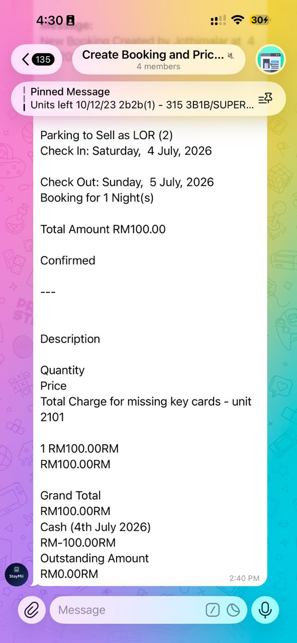 Booking Confirmation — real TelegramEmailBot screenshot