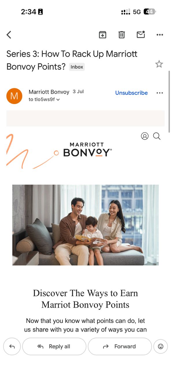 Marriott Bonvoy Newsletter — real TelegramEmailBot screenshot