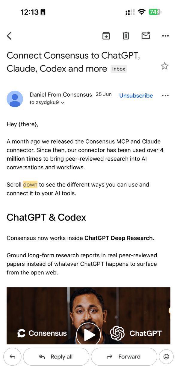 Consensus Product Updates — real TelegramEmailBot screenshot