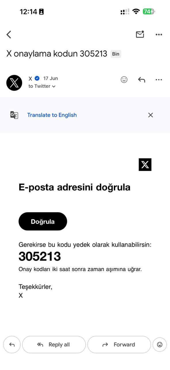 X (Twitter) OTP — real TelegramEmailBot screenshot